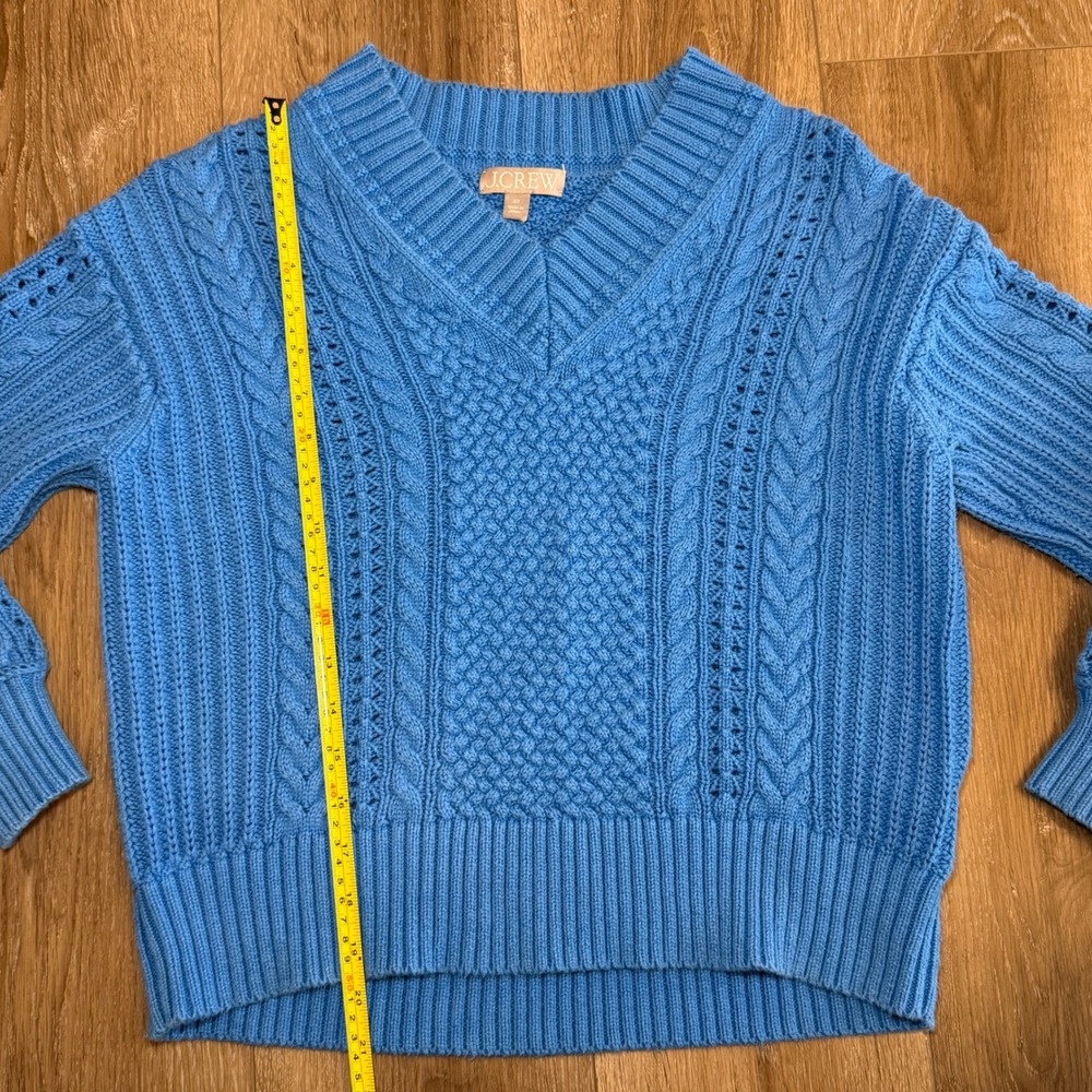 J.Crew Womens Blue Cable Knit V-Neck Cotton Sweater XS - Picture 6 of 8